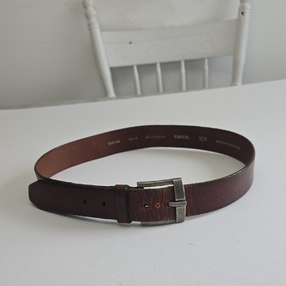 Fosssil Men's Genuine Leather Belt Wide Brown Silver Tone Buckle Size 34